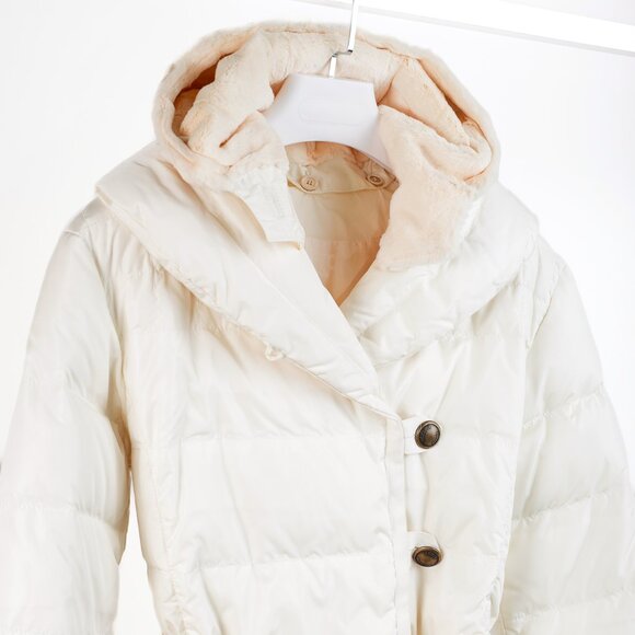 Louis Vuitton Cream Mink-Hood Belted Down Jacket - Picture 3 of 16
